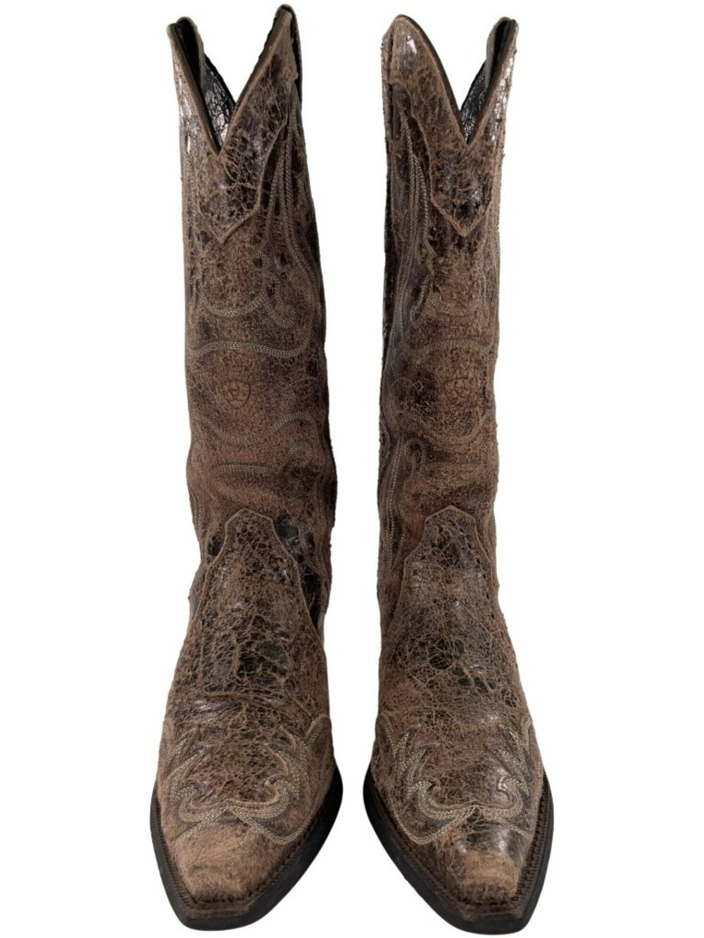Ariat Brown Distressed Crackle Leather Western Boots Embroidered Women's Sz 8B - Picture 6 of 12